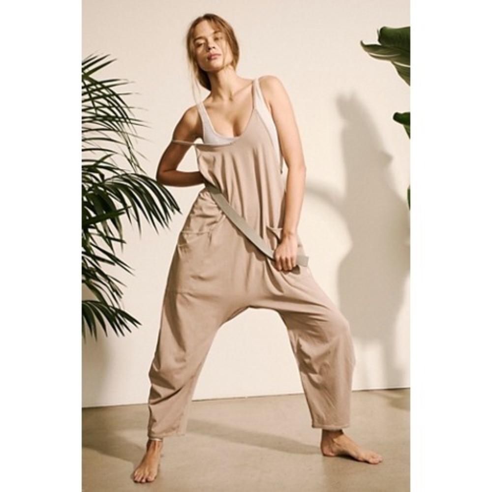 FP Movement Hot Shot One Piece S Beige Slouchy Dropped Crotch Jumpsuit Romper